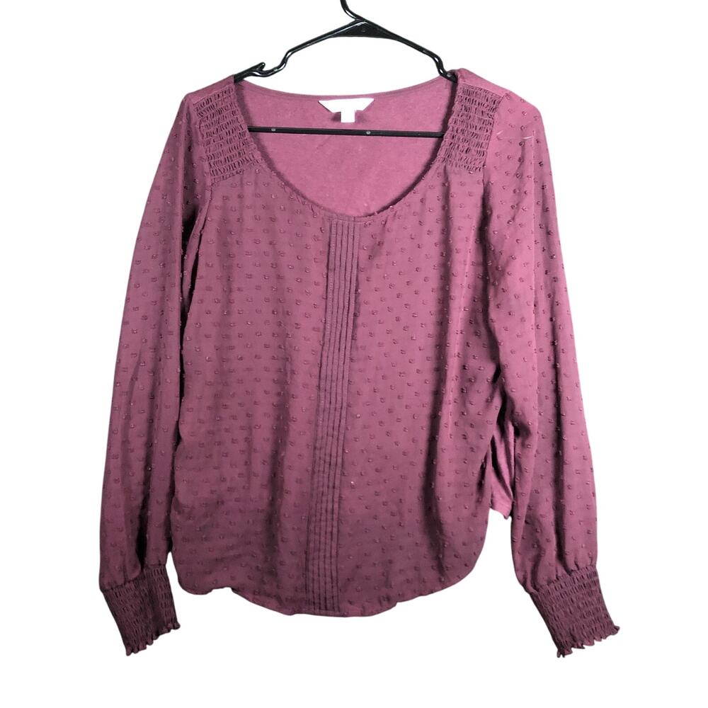 Lauren Conrad Womens Blouse Maroon Scoop Neck Lined Long Sleeve Modal Blend S